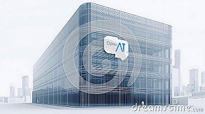 modern glass office building  openai logo displayed  facade stock