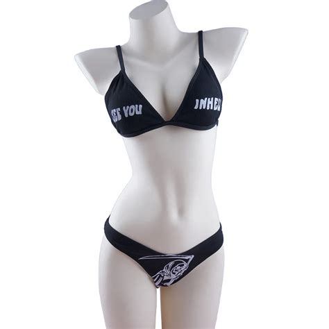 Sexy Gothic Bikini Women Letters Ghost Print Swimsuit Split Bathing Suit Low Waist Y K