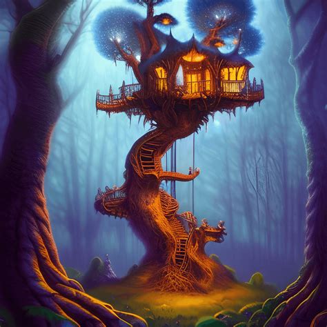 Fantasy Treehouse In Enchanted Forest · Creative Fabrica