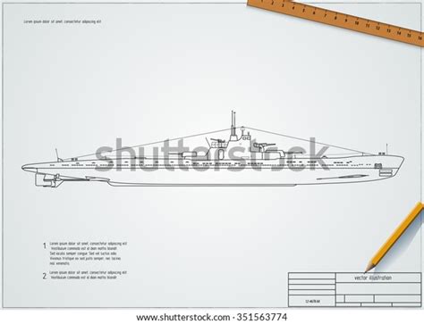Drawing Submarine World War Ii Vector Stock Vector Royalty Free 351563774