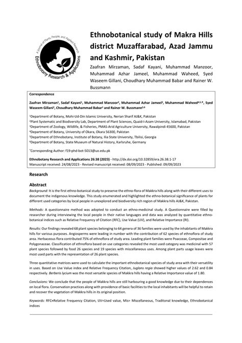 Pdf Ethnobotanical Study Of Makra Hills District Muzaffarabad