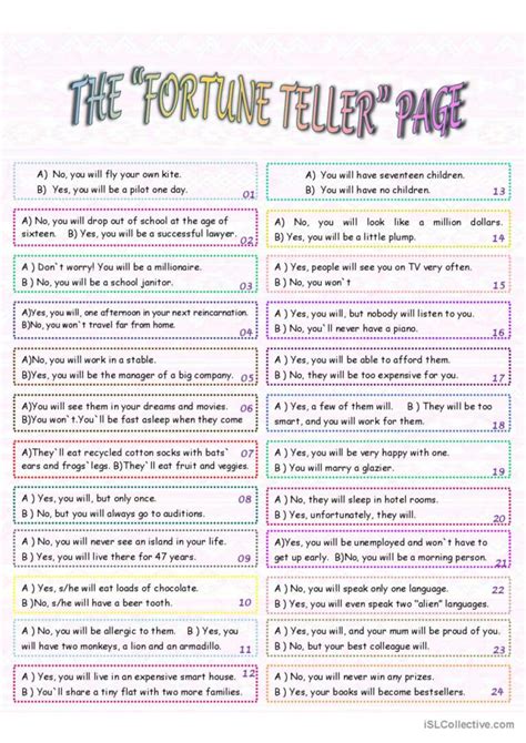 FORTUNE TELLER Game Wit English ESL Worksheets Pdf Doc Fortune