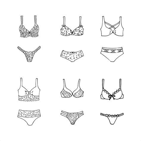 Hand Drawn Lingerie Set Fashion Feminine Vector Illustration Sexy Lacy Woman Underwear Symbol