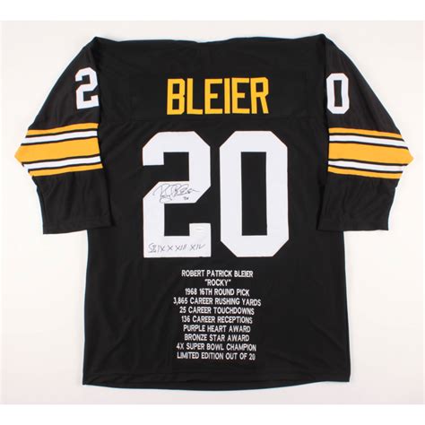 Rocky Bleier Signed Pittsburgh Steelers Career Highlight Stat Jersey