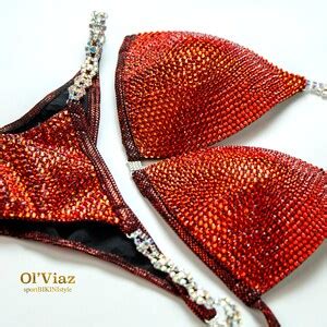 Fireball Bikini Metallic Spandex With Crystals Competition Suit Posing Suit Rhinestone Fitness