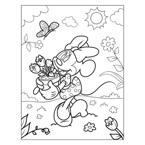 Раскраска Минни Маус с цветами | распечатать раскраски для детей