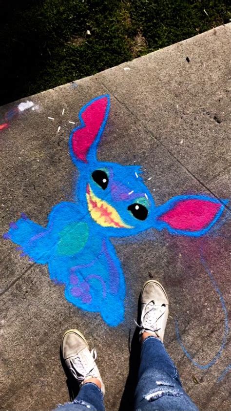 Stitch Chalk Art In 2024 Chalk Art Sidewalk Art Sidewalk Chalk Art