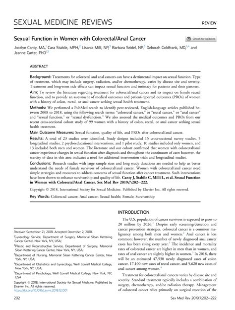 PDF Sexual Function In Women With Colorectal Anal Cancer