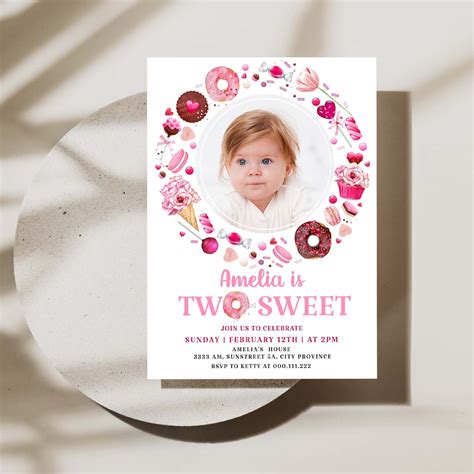 Two Sweet Birthday Invitation Template, Candy Birthday 2 Sweet Birthday Invite Instant Download ...