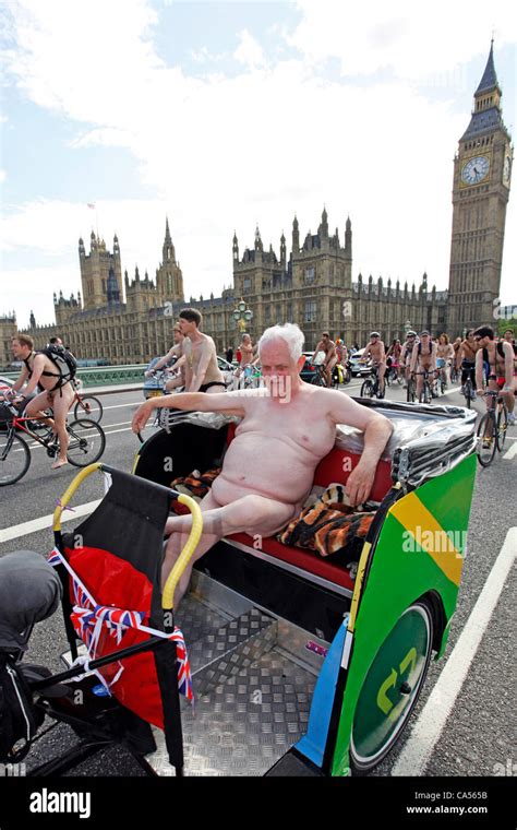 London Uk Saturday Th June Riders In The World Naked Bike Ride In Front Of Big Ben And