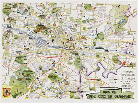 Tourist Map From The City Of Glasgow Pictorial Map 1964 Gca Ref D