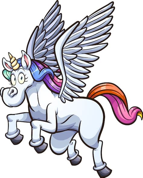 Fliegender Cartoon Pegasus Einhorn Premium Vektor