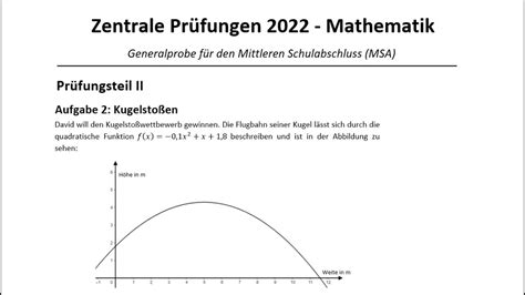 ZP 10 Mathe Zentrale Abschlussprüfung MSA 2022 Abschluss Realschule