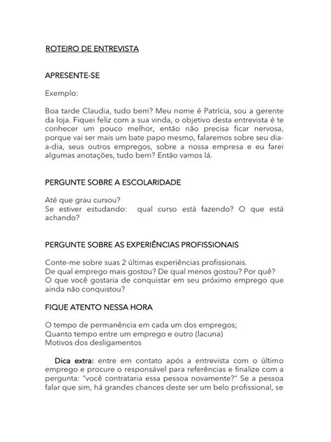 Texto De Entrevista - Roteiro de Entrevista - Passo A Passo | PDF