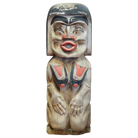 Doug Lafortune Sr Salish Carved Wood And Abalone Totem Pole For Sale