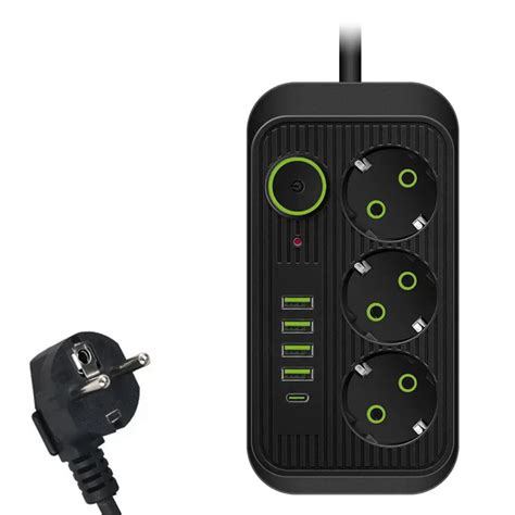 Сетевой фильтр F09U на 3 розетки + 4 USB + Type C 2500Вт кабель на 2м ...