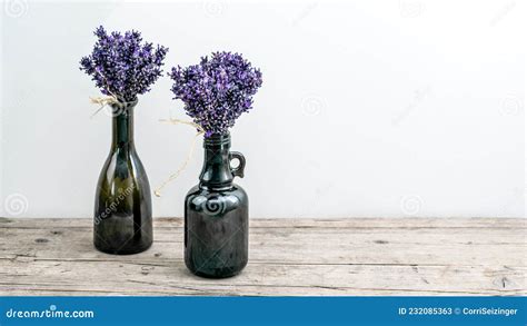 Many Bouguet Of Violet Purple Lavendula Lavender Flowers Herbs In Old