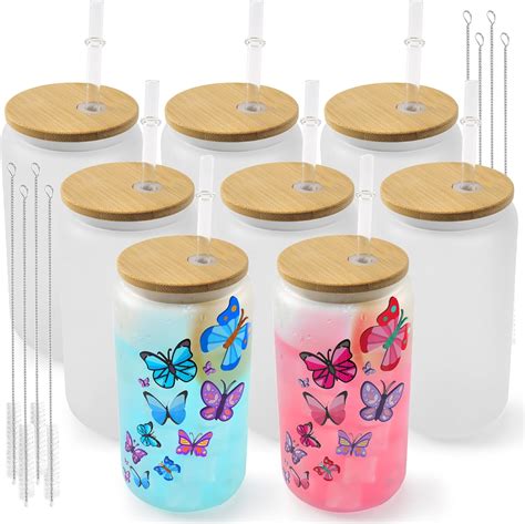 8 Pack Sublimation Glass Cups With Bamboo Lid Bright Sublimation Prints Diy Ts Eight Pack