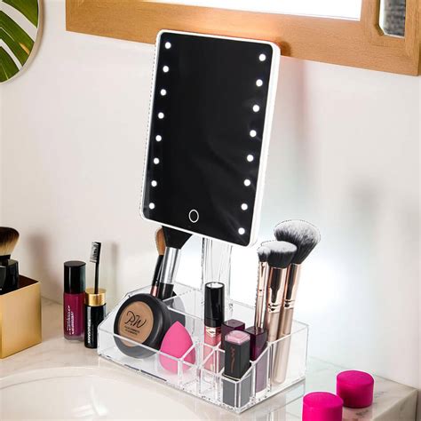 Organizador De Maquiagem Com Espelho - Organizador de Maquiagem Acrílico Premium com 9 Nichos e Espelho LED ...