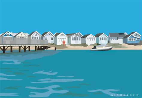 Mudeford Beach Huts Landscape Gina Baker Art