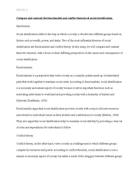 Compare and contrast the functionalist and conflict theories of social