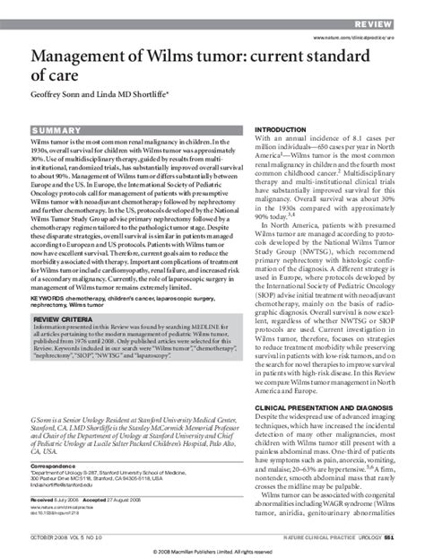 Pdf Management Of Wilms Tumor Current Standard Of Care Linda