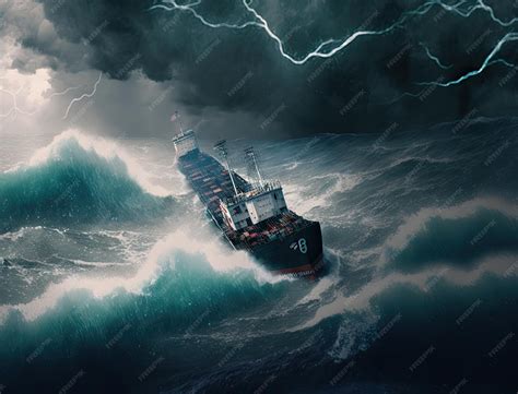 Premium AI Image | Cargo ship with containers on deck in storm sea and