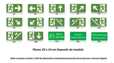 Placa Emergência Sinalização Rota Fuga Certificada Kit C 10