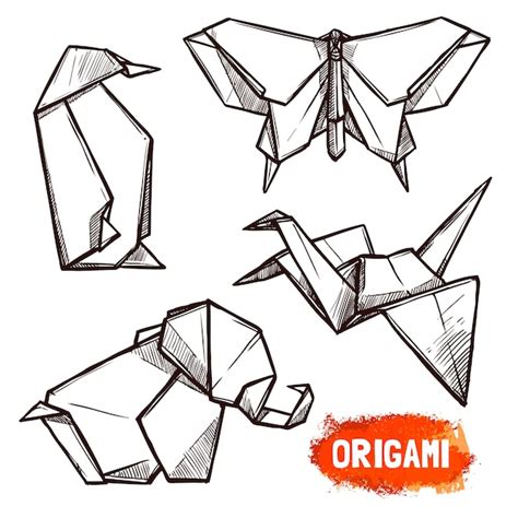 Conjunto De Figuras De Origami Dibujadas A Mano Vector Premium