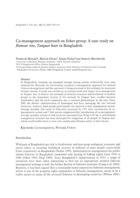 Pdf Co Management Approach On Fisher Group A Case Study On Ramsar