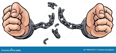 Hands Breaking Chain Shackles Cuffs Freedom Design Vector Illustration