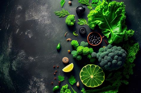 Premium Photo Green Food Background On Stone Table