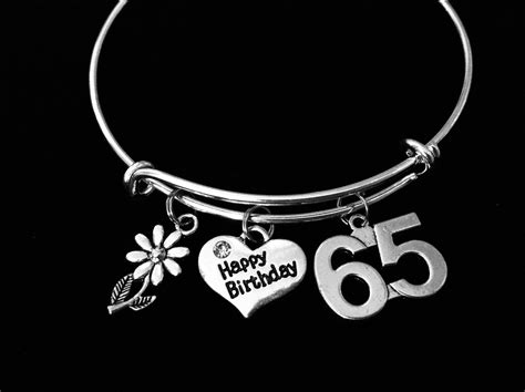 Happy 65th Birthday Expandable Charm Bracelet 65 Birthday Silver Adjus ...