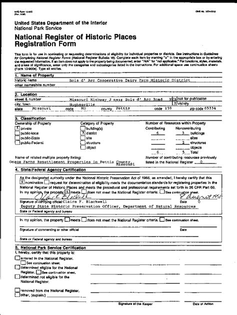 National Park Service National Register Of Historic Dnr Form Fill Out