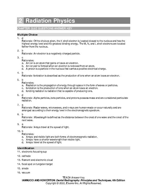 Chapter 2: Radiation Physics Quiz Answer Key - Dental Radiography - Studocu