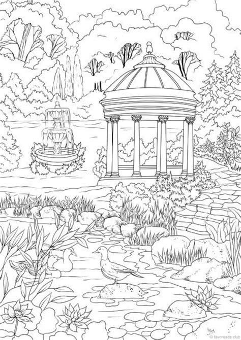 Elegant Garden Printable Adult Coloring Page From Favoreads Coloring Home