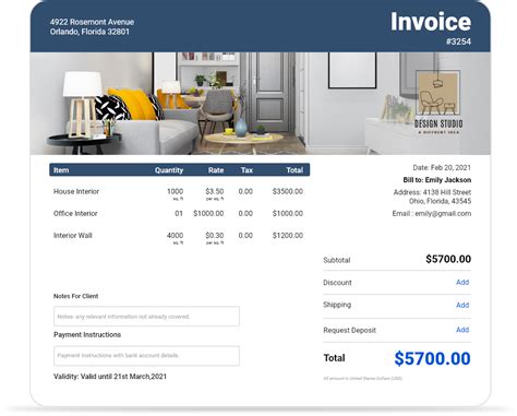 Interior Design Invoice Breakdown Template - Infoupdate.org