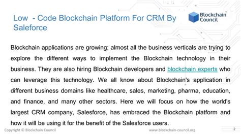 Low Code Blockchain Platform For Crm By Salesforce PPT