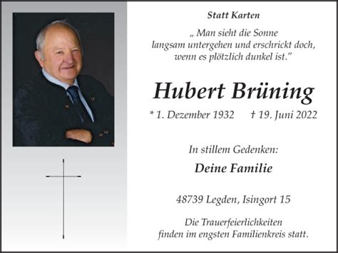 Traueranzeigen Von Hubert Br Ning Sich Erinnern De