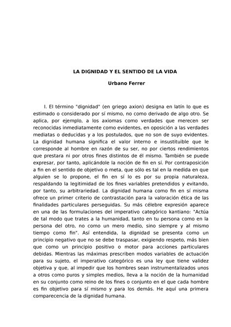 Vida Dignidad Libro La Dignidad Y El Sentido De La Vida Urbano