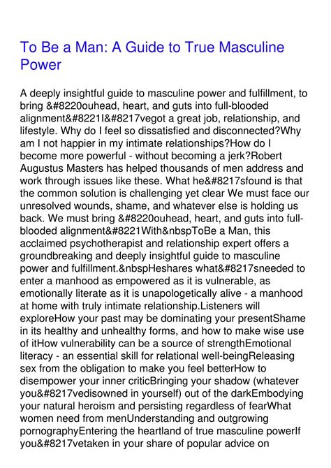 PPT - Download Book [PDF] To Be a Man: A Guide to True Masculine Power ...
