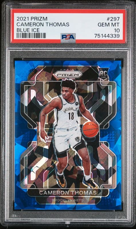 2021 22 Cameron Thomas Panini Prizm Blue Cracked Ice Rookie 125 PSA 10