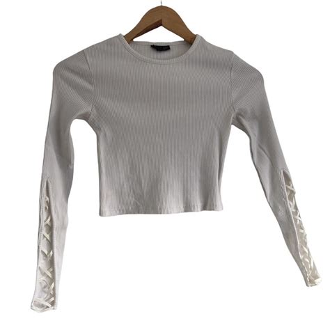 Uk Topshop Long Detailed Sleeved Ribbed Crop Top In Depop