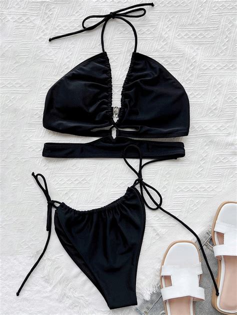 F R STRÓJ KOMPLET BIKINI CZARNY GŁADKI SHEIN L oficjalne archiwum Allegro