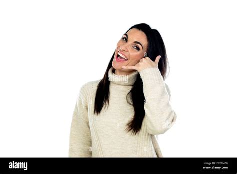 Attractive Brunette Woman Isolated On A White Background Stock Photo Alamy