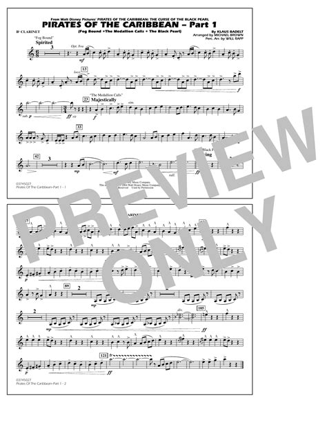 Pirates Of The Caribbean Part 1 Arr Brown Bb Clarinet By Klaus