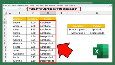 F Rmula Para Ver Aprobado Y Reprobado En Excel Funci N Si En Excel