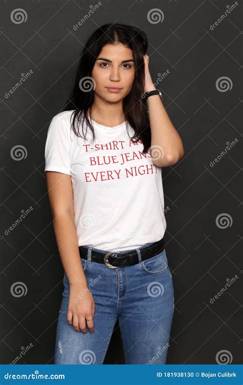 Beautiful Caucasian Hipster Brunette Girl Posing In Studio On Isolated Background Trends Style
