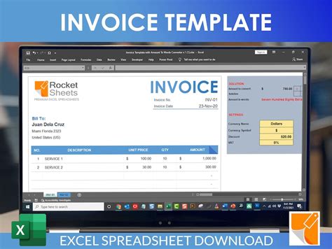 Invoice Template Excel Auto Convert Amount To Words Business Invoice