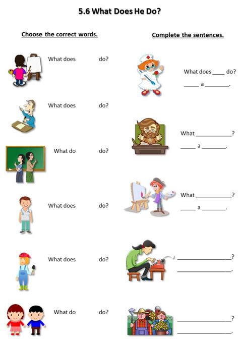 5 6 What Does He Do Worksheet Worksheets Preschool Art Activities